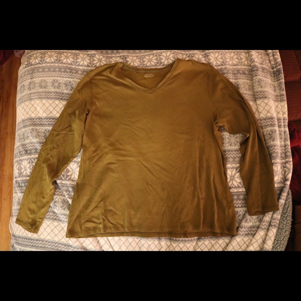 Olive Green Long sleeves V-neck